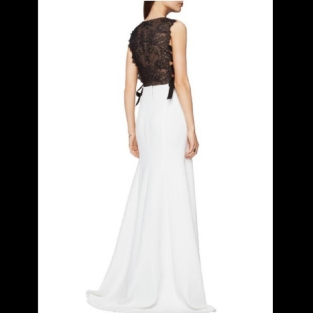 BCBGMaxAzria Daulphine Lace-Back Side-Tie Gown - Black and White - Size 4